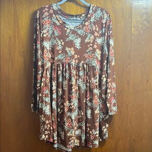 Harper Brown Floral Scoop Neck Dress - Large